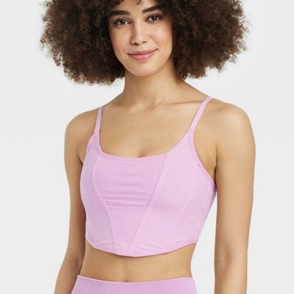 Colsie Pink Corset Ribbed Mesh Top - Picture 3 of 10